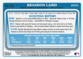 2011 Bowman Chrome - Prospect Autographs Gold Refractors #BCP214 Brandon Laird Back