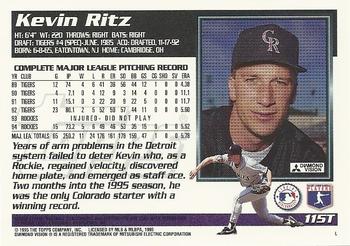 1995 Topps Traded & Rookies #115T Kevin Ritz Back