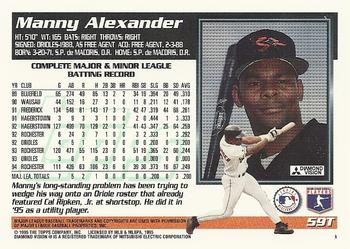 1995 Topps Traded & Rookies #59T Manny Alexander Back