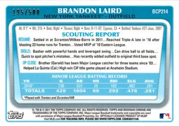2011 Bowman Chrome - Prospect Autographs Refractors #BCP214 Brandon Laird Back