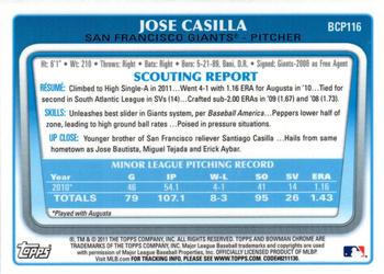 2011 Bowman Chrome - Prospects #BCP116 Jose Casilla Back