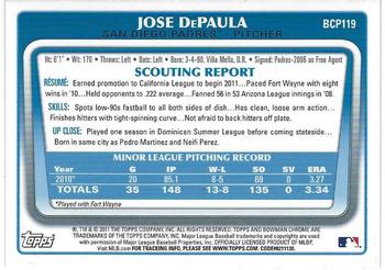 2011 Bowman Chrome - Prospects #BCP119 Jose DePaula Back
