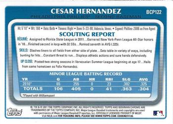2011 Bowman Chrome - Prospects #BCP122 Cesar Hernandez Back