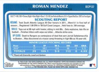 2011 Bowman Chrome - Prospects #BCP137 Roman Mendez Back