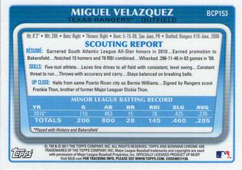 2011 Bowman Chrome - Prospects #BCP153 Miguel Velazquez Back