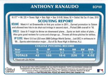 2011 Bowman Chrome - Prospects #BCP181 Anthony Ranaudo Back