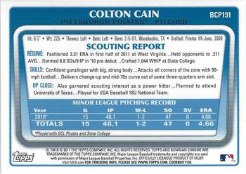 2011 Bowman Chrome - Prospects #BCP191 Colton Cain Back