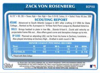 2011 Bowman Chrome - Prospects #BCP193 Zack Von Rosenberg Back