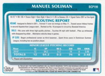 2011 Bowman Chrome - Prospects #BCP199 Manuel Soliman Back
