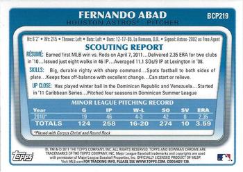 2011 Bowman Chrome - Prospects #BCP219 Fernando Abad Back