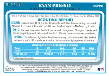 2011 Bowman Chrome - Prospects Blue Refractors #BCP190 Ryan Pressly Back