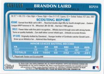 2011 Bowman Chrome - Prospects Blue Refractors #BCP214 Brandon Laird Back