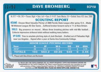 2011 Bowman Chrome - Prospects Gold Refractors #BCP158 Dave Bromberg Back