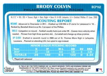 2011 Bowman Chrome - Prospects Green X-Fractors #BCP162 Brody Colvin Back