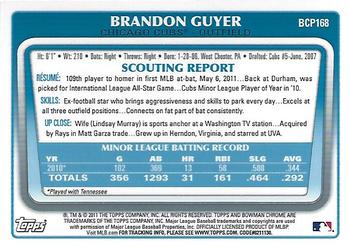 2011 Bowman Chrome - Prospects Green X-Fractors #BCP168 Brandon Guyer Back