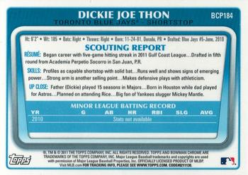 2011 Bowman Chrome - Prospects Green X-Fractors #BCP184 Dickie Joe Thon Back