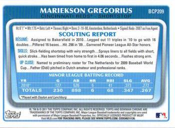 2011 Bowman Chrome - Prospects Green X-Fractors #BCP209 Mariekson Gregorious Back