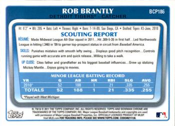 2011 Bowman Chrome - Prospects Orange Refractors #BCP186 Rob Brantly Back