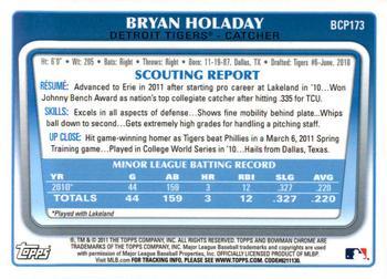 2011 Bowman Chrome - Prospects Purple Refractors #BCP173 Bryan Holaday Back