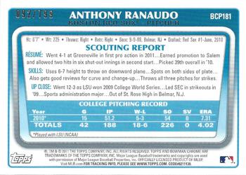2011 Bowman Chrome - Prospects Purple Refractors #BCP181 Anthony Ranaudo Back