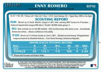 2011 Bowman Chrome - Prospects Purple Refractors #BCP192 Enny Romero Back