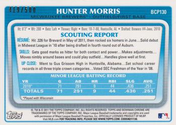 2011 Bowman Chrome - Prospects Refractors #BCP130 Hunter Morris Back