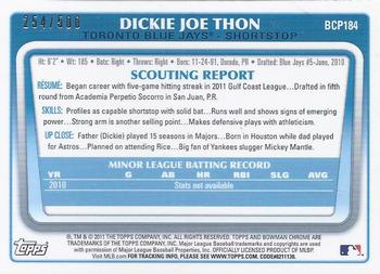 2011 Bowman Chrome - Prospects Refractors #BCP184 Dickie Joe Thon Back