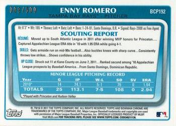 2011 Bowman Chrome - Prospects Refractors #BCP192 Enny Romero Back