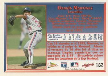 1993 Pacific Spanish #187 Dennis Martinez Back