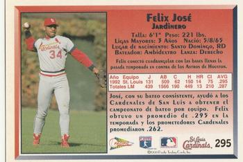 1993 Pacific Spanish #295 Felix Jose Back