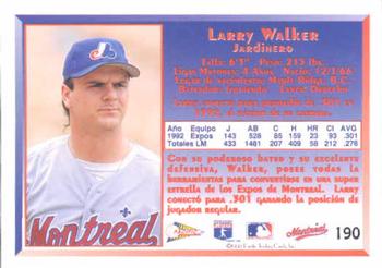1993 Pacific Spanish #190 Larry Walker Back