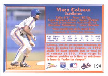 1993 Pacific Spanish #194 Vince Coleman Back