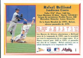 1993 Pacific Spanish #1 Rafael Belliard Back