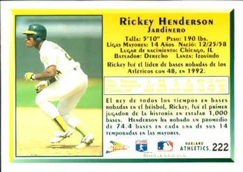 1993 Pacific Spanish #222 Rickey Henderson Back