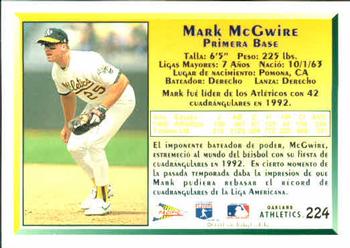 1993 Pacific Spanish #224 Mark McGwire Back