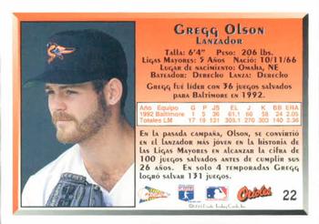 1993 Pacific Spanish #22 Gregg Olson Back