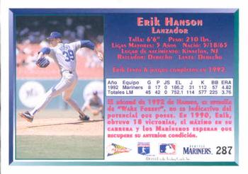 1993 Pacific Spanish #287 Erik Hanson Back