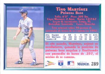 1993 Pacific Spanish #289 Tino Martinez Back