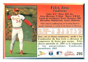 1993 Pacific Spanish #295 Felix Jose Back