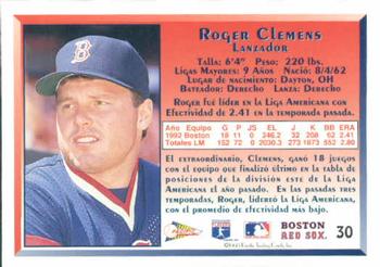 1993 Pacific Spanish #30 Roger Clemens Back