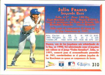 1993 Pacific Spanish #310 Julio Franco Back