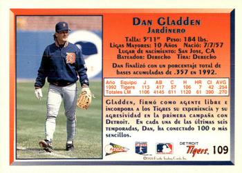 1993 Pacific Spanish #109 Dan Gladden Back