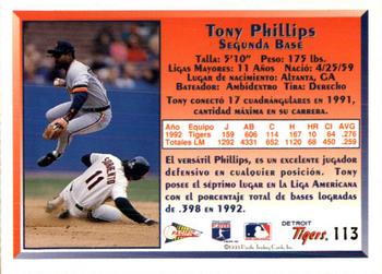 1993 Pacific Spanish #113 Tony Phillips Back