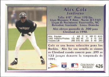 1993 Pacific Spanish #426 Alex Cole Back