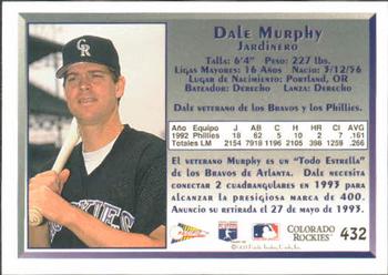1993 Pacific Spanish #432 Dale Murphy Back