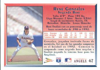 1993 Pacific Spanish #47 Rene Gonzales Back