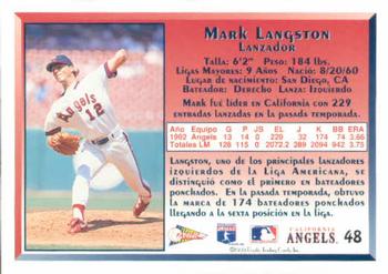 1993 Pacific Spanish #48 Mark Langston Back