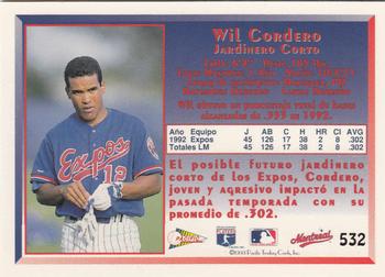 1993 Pacific Spanish #532 Wil Cordero Back