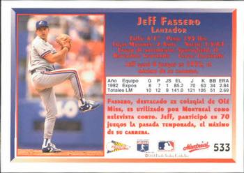 1993 Pacific Spanish #533 Jeff Fassero Back