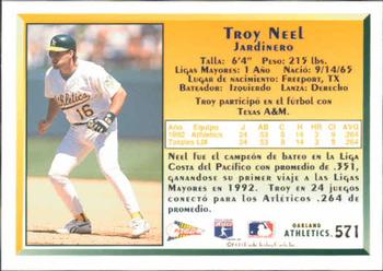 1993 Pacific Spanish #571 Troy Neel Back